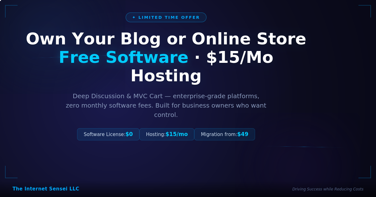 Own Your Blog or Online Store — Free Software, $15/Mo Hosting
